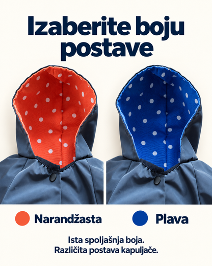 Kabanica za pse, izbor postave kapuljače: narandžasta ili plava