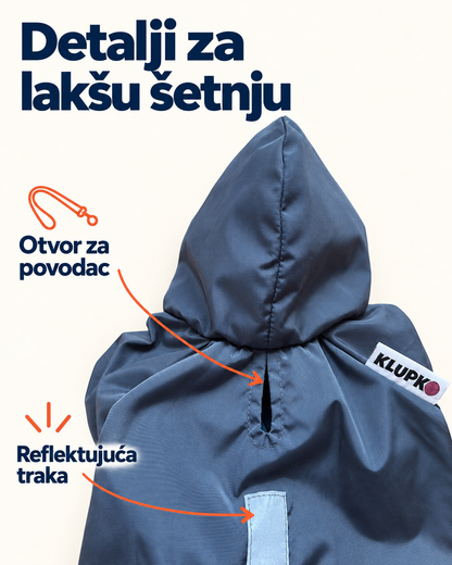 Kabanica za pse sa otvorom za povodac i reflektujućom trakom na leđima