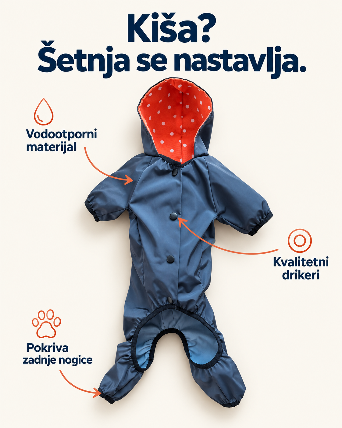 Kabanica za pse: vodootporni materijal, kvalitetni drikeri i nogavice koje pokrivaju zadnje noge
