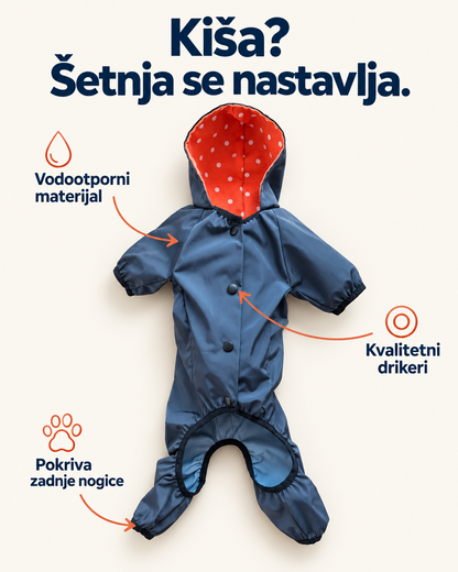 Kabanica za pse: vodootporni materijal, kvalitetni drikeri i nogavice koje pokrivaju zadnje noge